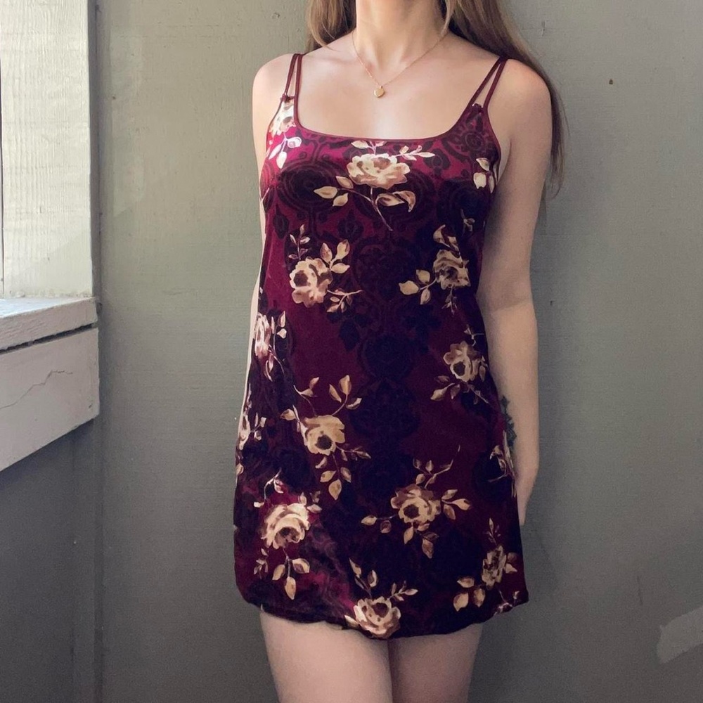 Vintage Expression Velvet Floral Slip Mini Dress